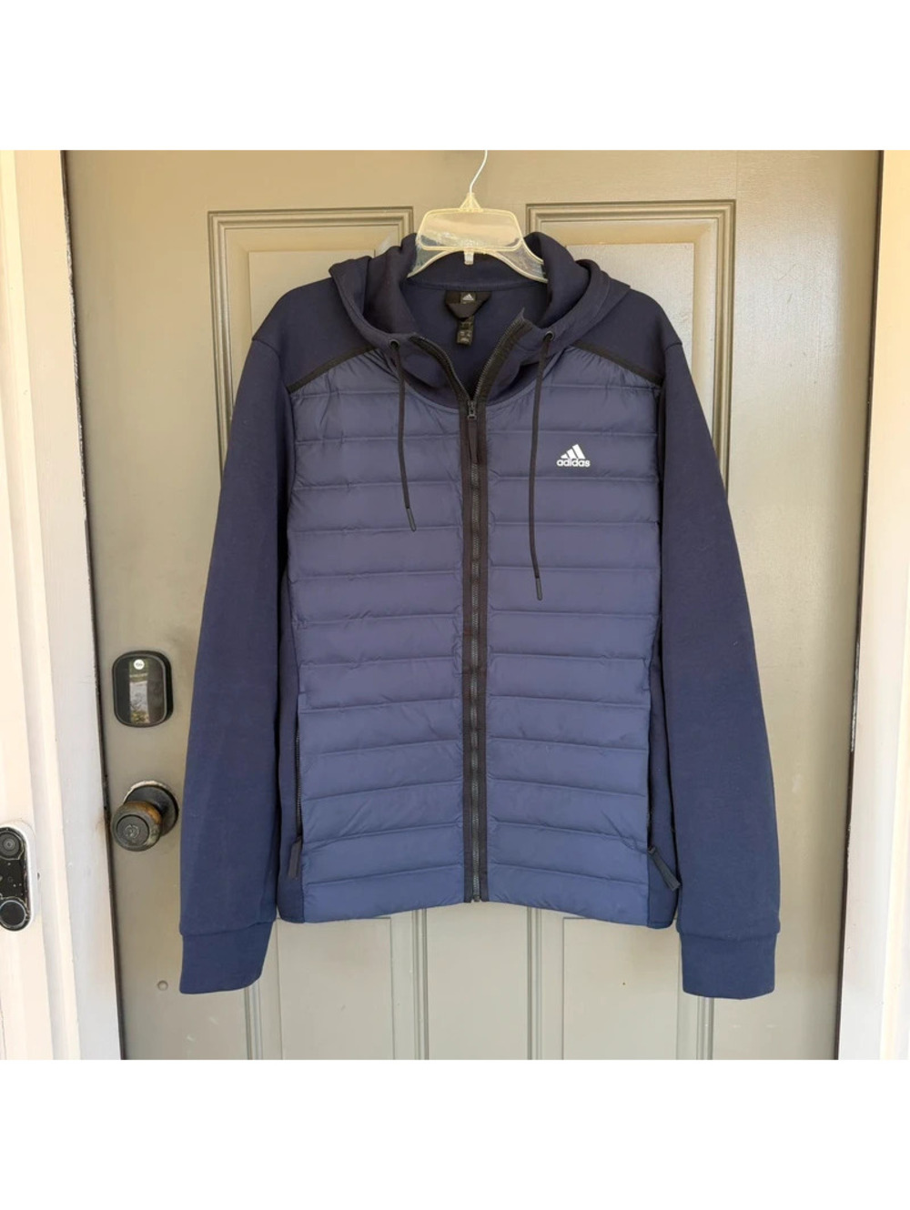 Adidas Men's Varilite Hybrid Hooded Jacket Navy Blue Size L
